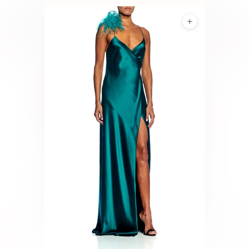 The Sei Wrap Gown | Ostrich & Marabou Feather Trim | Silk Charmeuse | US 2 | NWT